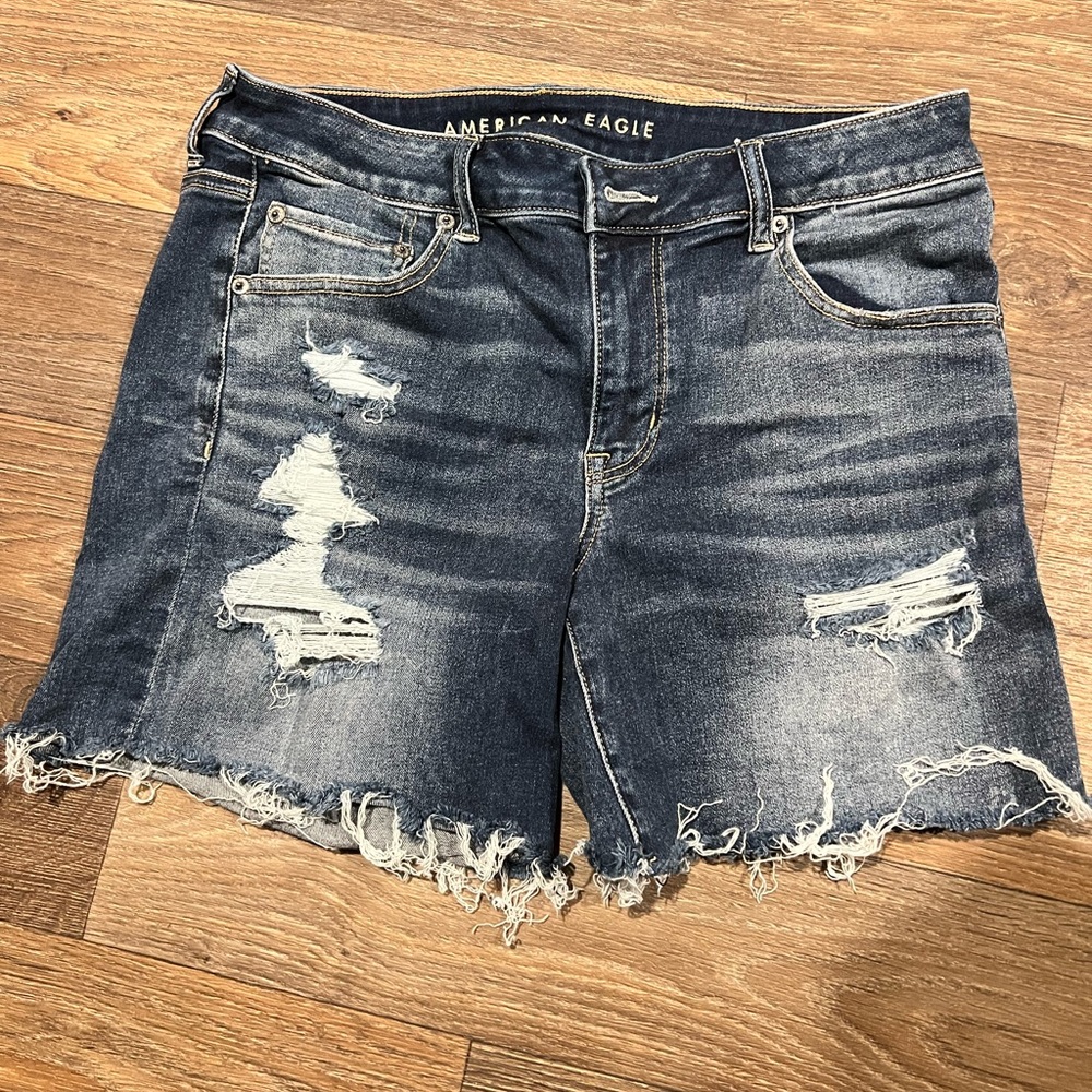 American Eagle Outfitters Ripped Jean Shorts - Dark Blue